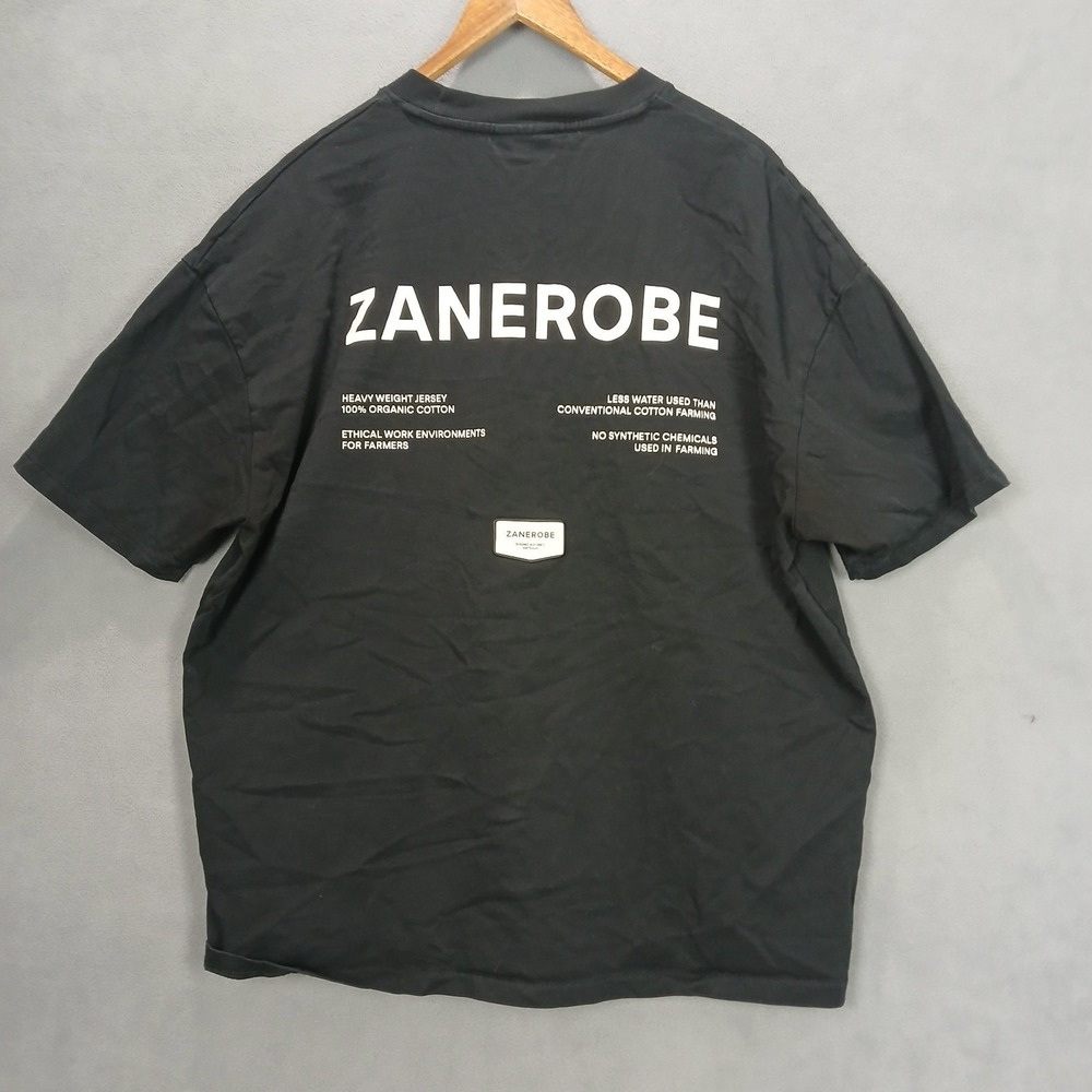 Zanerobe Label Box T‎ Shirt Mens XL Black Cotton Graphic Print Oversized Fit